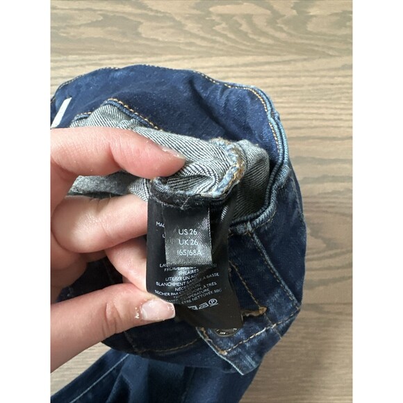 We The Free Size 26 High Rise Flare Leg Dark Blue Denim Jeans Two Button Zipper - Picture 9 of 10